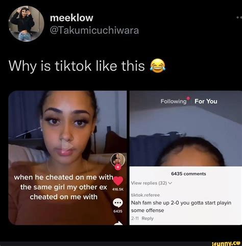 When it comes to cheating, the "other" girl or guy tends to get most of the sht for it. . He cheated on me with the same girl tiktok